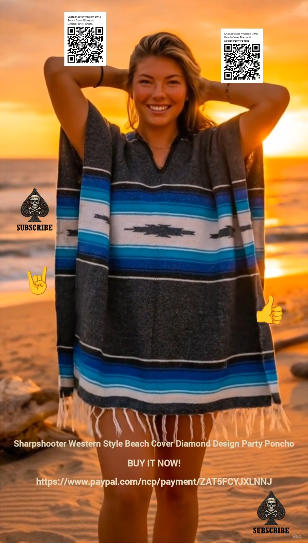 Gray-Sharpshooter-Western-Style-Beach-Cover-Diamond-Design-Party-Poncho